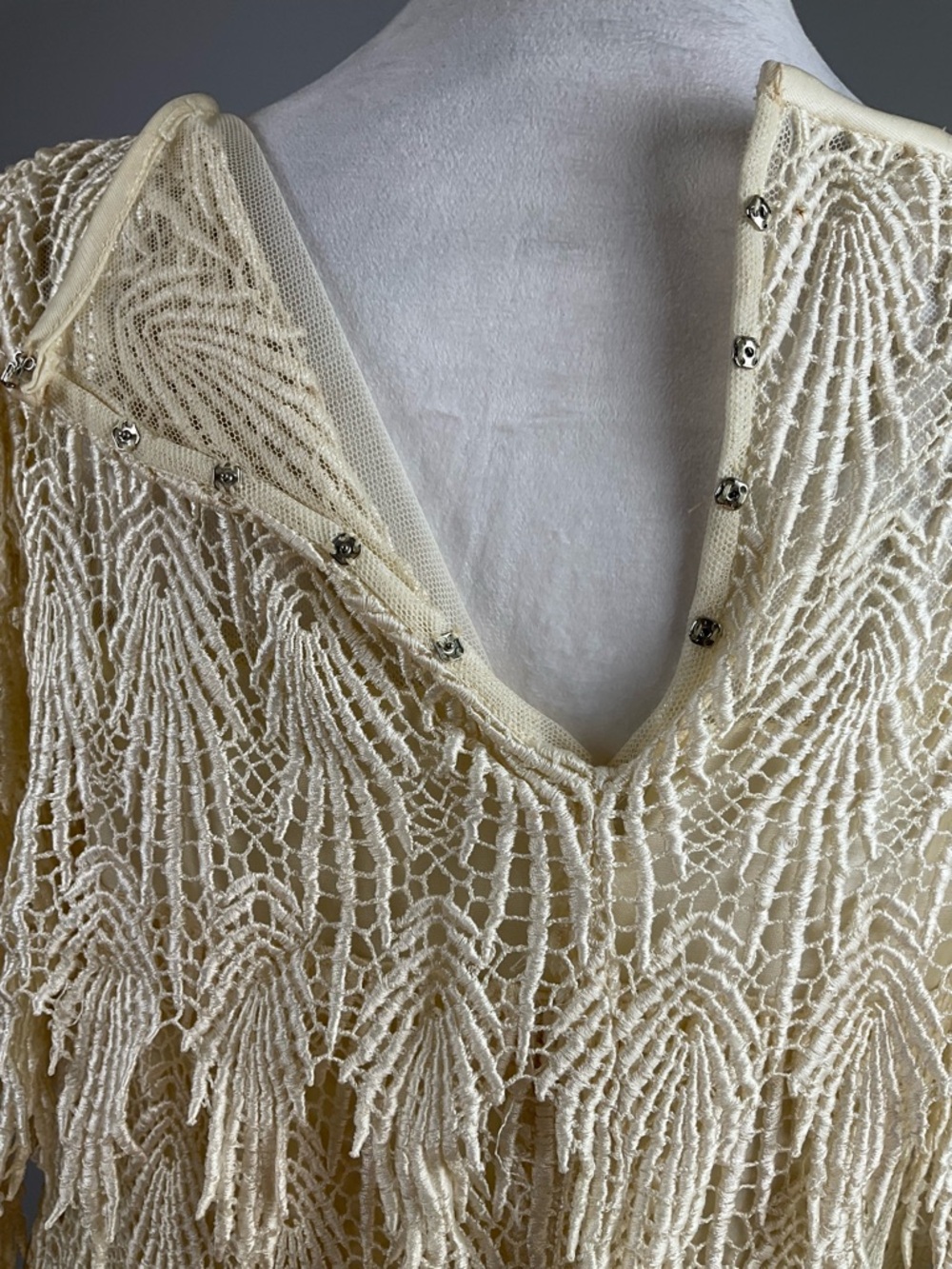 SAMAX Cream Crochet Fringe Mini Dress Lined Boho Coastal Resort Festival - Picture 8 of 16